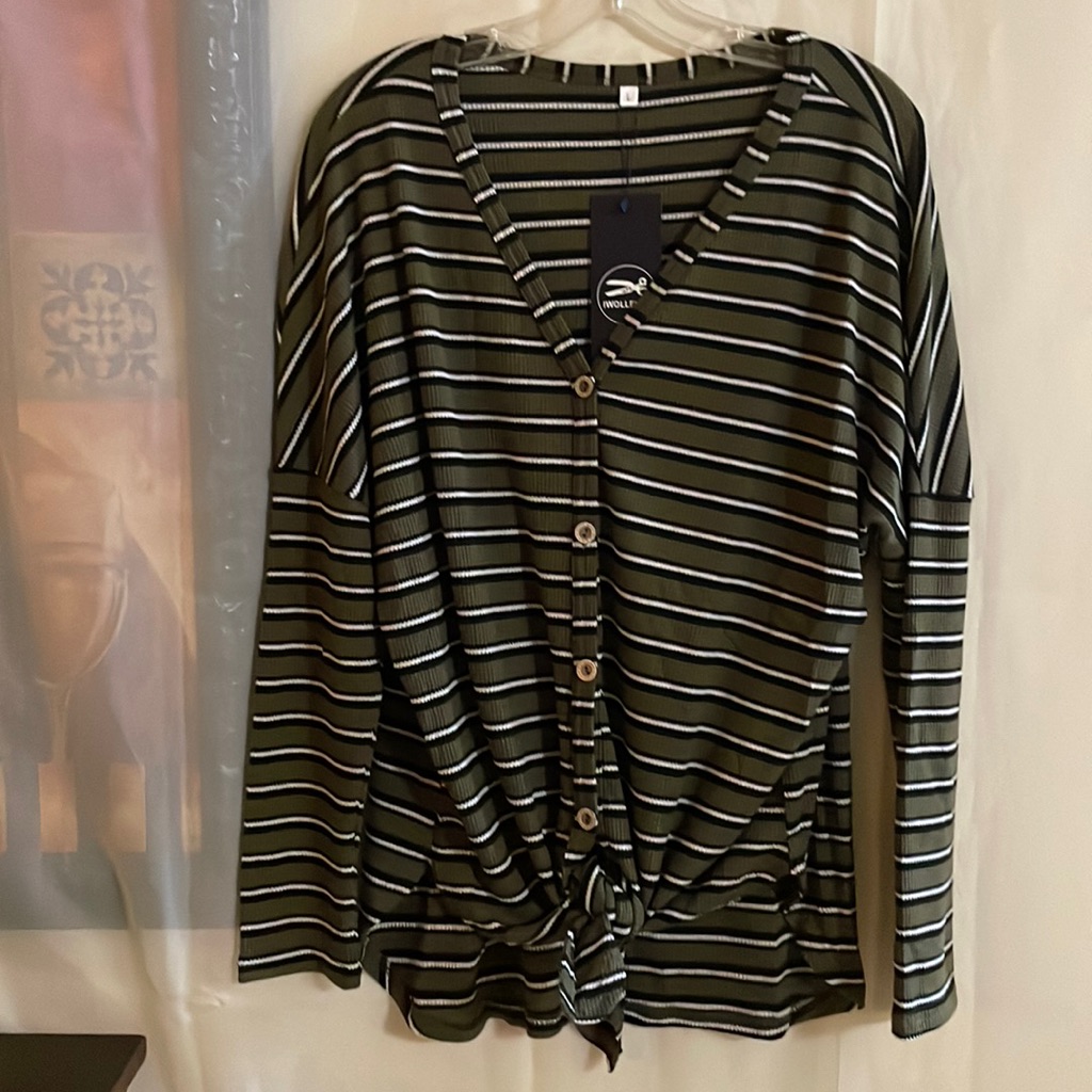 Iwollence Women's Waffle Knit Tunic Blouse Tie Knot Henley Tops Loose Fitting